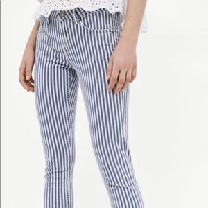 ZARA striped blue stretchy jeans